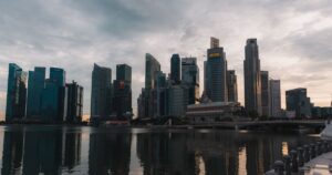 Singapore skyline reflected on the waterfront at dusk, representing local search visibility for Singapore businesses