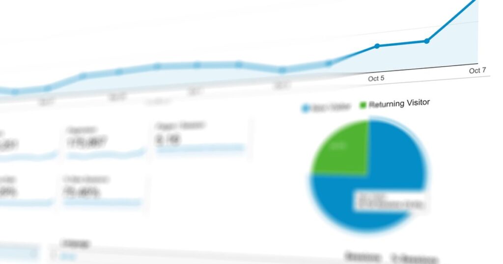 Abstract data visualisation of performance graphs and charts trending upward
