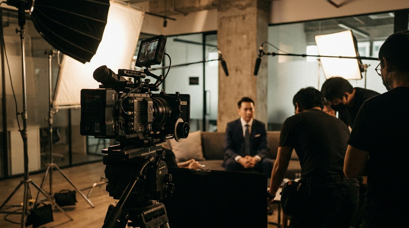 Behind the scenes on a corporate video shoot