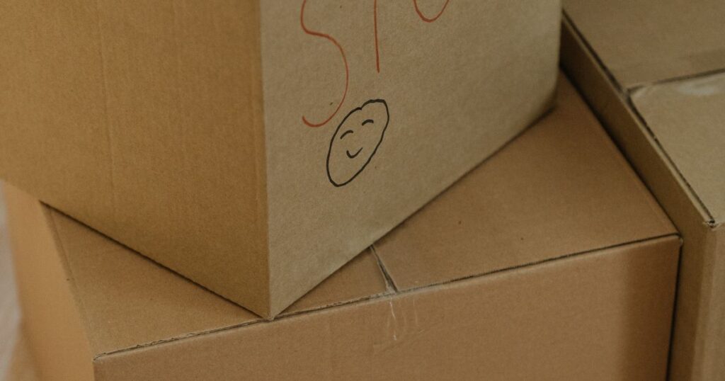 Labelled cardboard boxes ready for moving day, representing a website migration