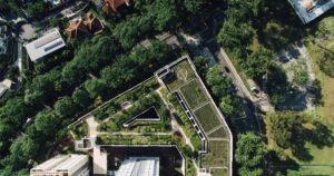 Aerial view of a low-rise residential neighbourhood in Singapore surrounded by mature trees